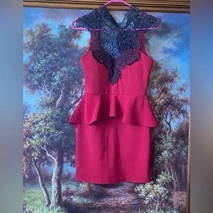 Black and white see through halter collar dress